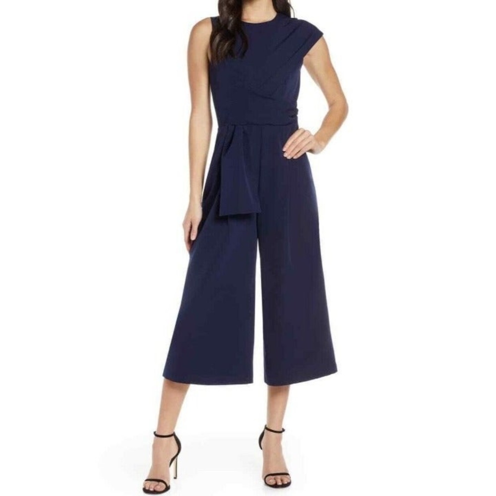 Harlyn - Asymmetrical Cropped Jumpsuit - Navy - Size S - Picture 1 of 8
